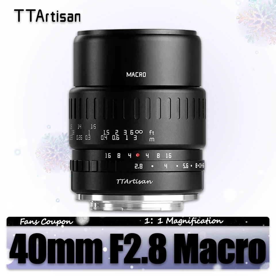 TTArtisan 40mm F2.8 APS-C Macro Camera Lens for Insects Jewelry Portrait Still-life Compatible with Fuji XT30 Sony A7RIII Z M43