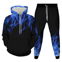 Hoodies Set 3D Print Colored flame Tracksuit Set Man Woman Hoodies+Pants 2pcs Sets Fashion Sportwear kids Pullover Coat Clothing