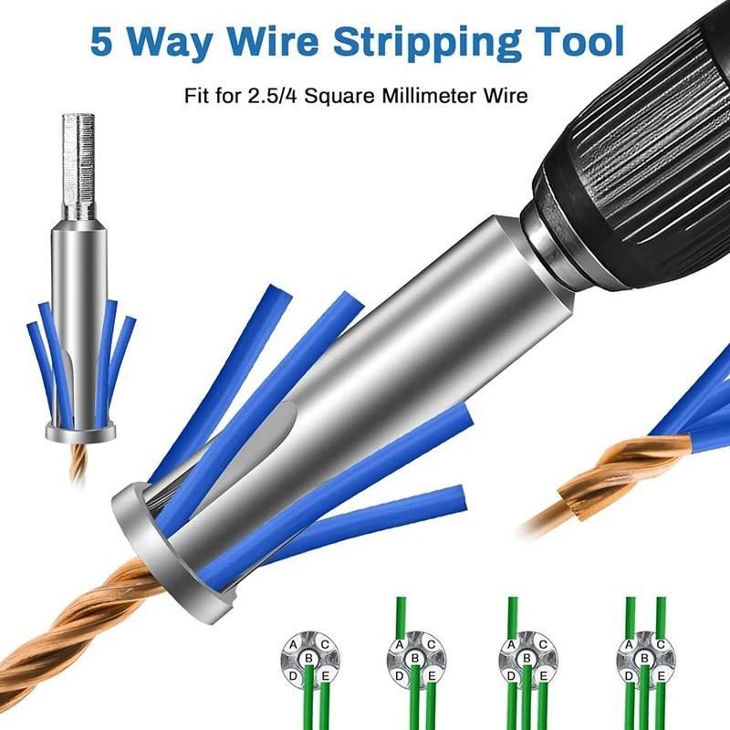 Wire Twisting Tool 3 Way/ 5 Way Wire Stripping Tool And Wire Cap Twisting Tool With 1/4 Inch Chuck(Blue) Wire Stripper