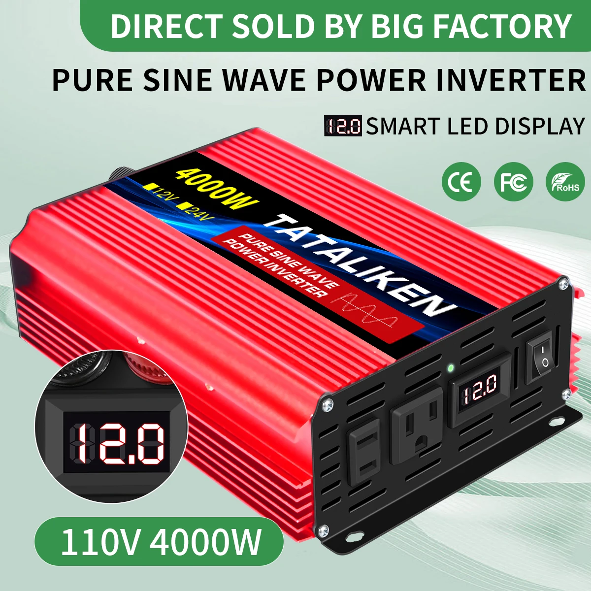 Inverter a onda sinusoidale pura 1000W-4000W DC 12V/24V a AC 110V 60hz adattatore convertitore caricabatterie Inverter di potenza presa ue