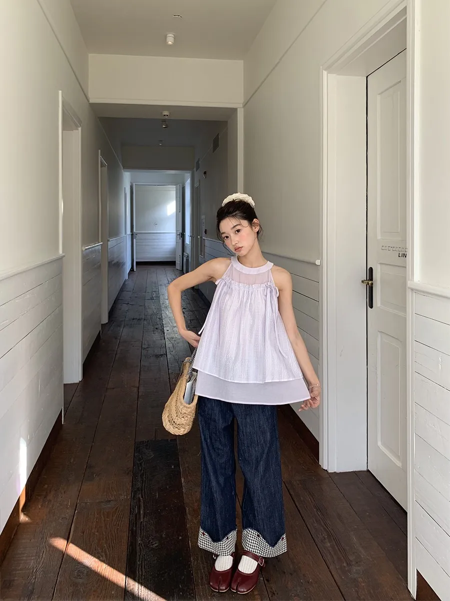 

Beautiful Purple Svel irt Jiang Jam Summer New Sle 2025 Loose Fit Cotton Polyester Blend Casual Women's Top