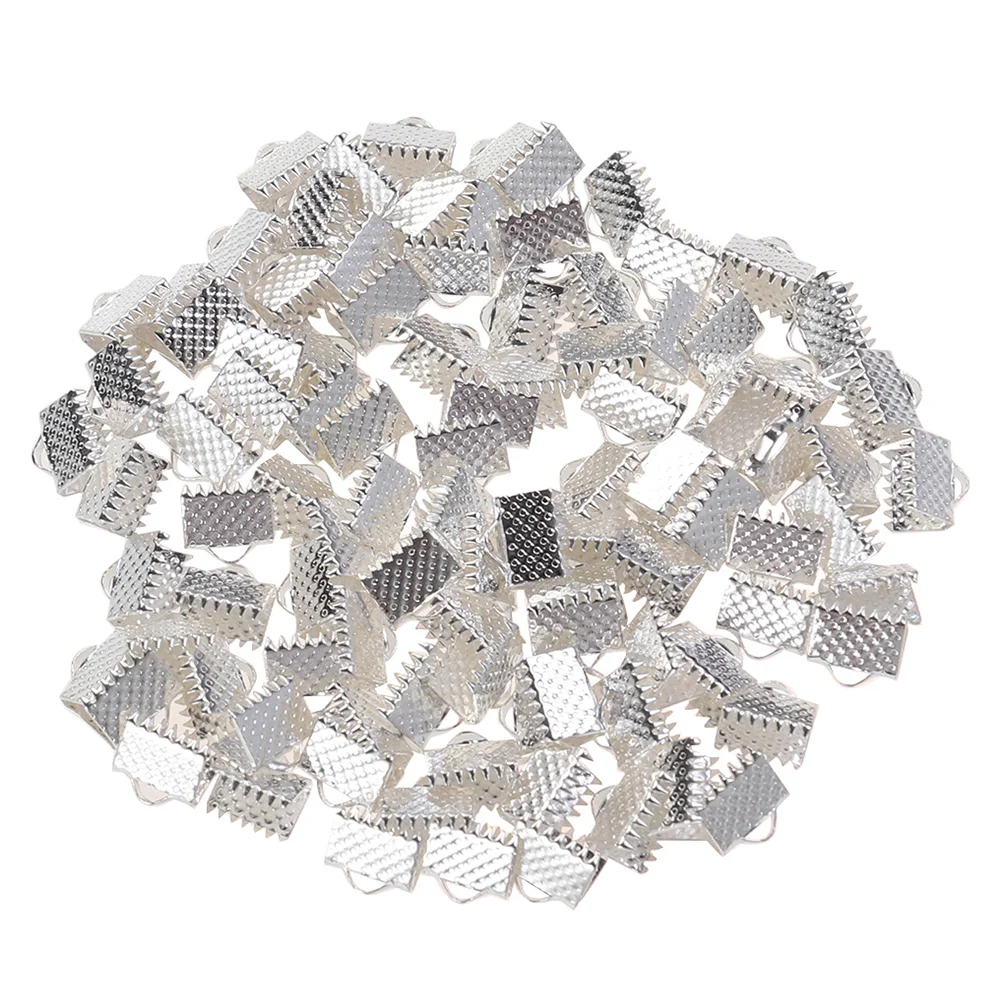 750PCS 6mm Plated Ribbon Ends Fastener Clasps Textured Crimp End Clamps Cord Ends Buckles Zipper Clips DIY Jewelry Accessories