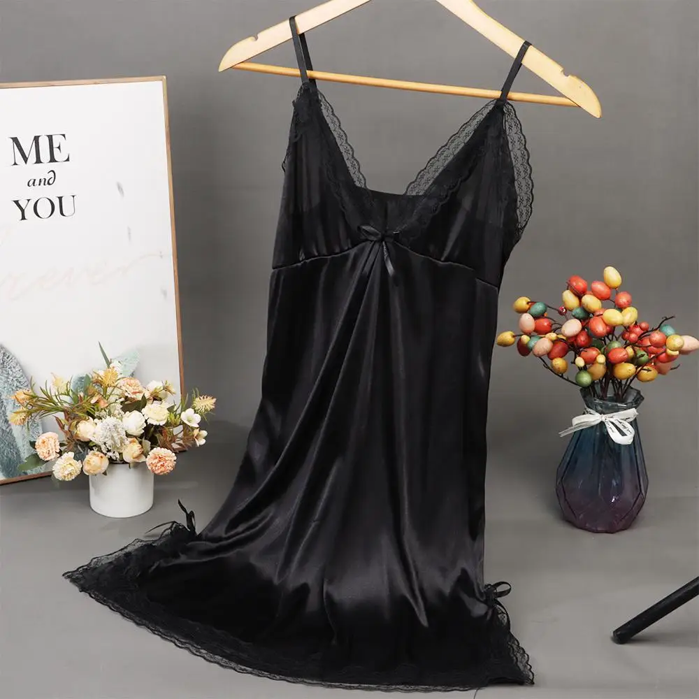 

Women Sexy Lace Camisola Lingerie Nighty Silk Dress Bowknots Nightdress Nightwear Women's Nightgowns