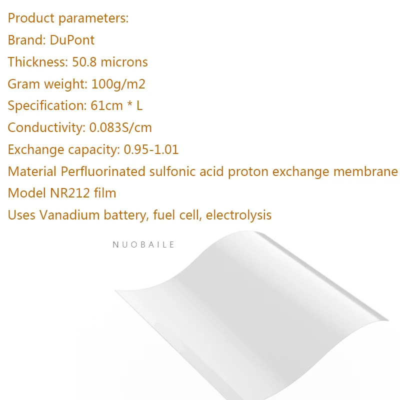 Proton Exchange Membrane NR212, Perfluorosulfonic Acid Ionic Membrane NR212. 10*10cm, 20 X20cm for Ion Exchange In Solution.