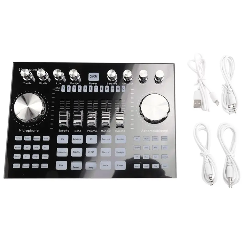 K1 Live Sound Card Portable Bluetooth Sound Card Profession Adjustable Volume Audio For Music Recording Karaoke Singing-ABIU