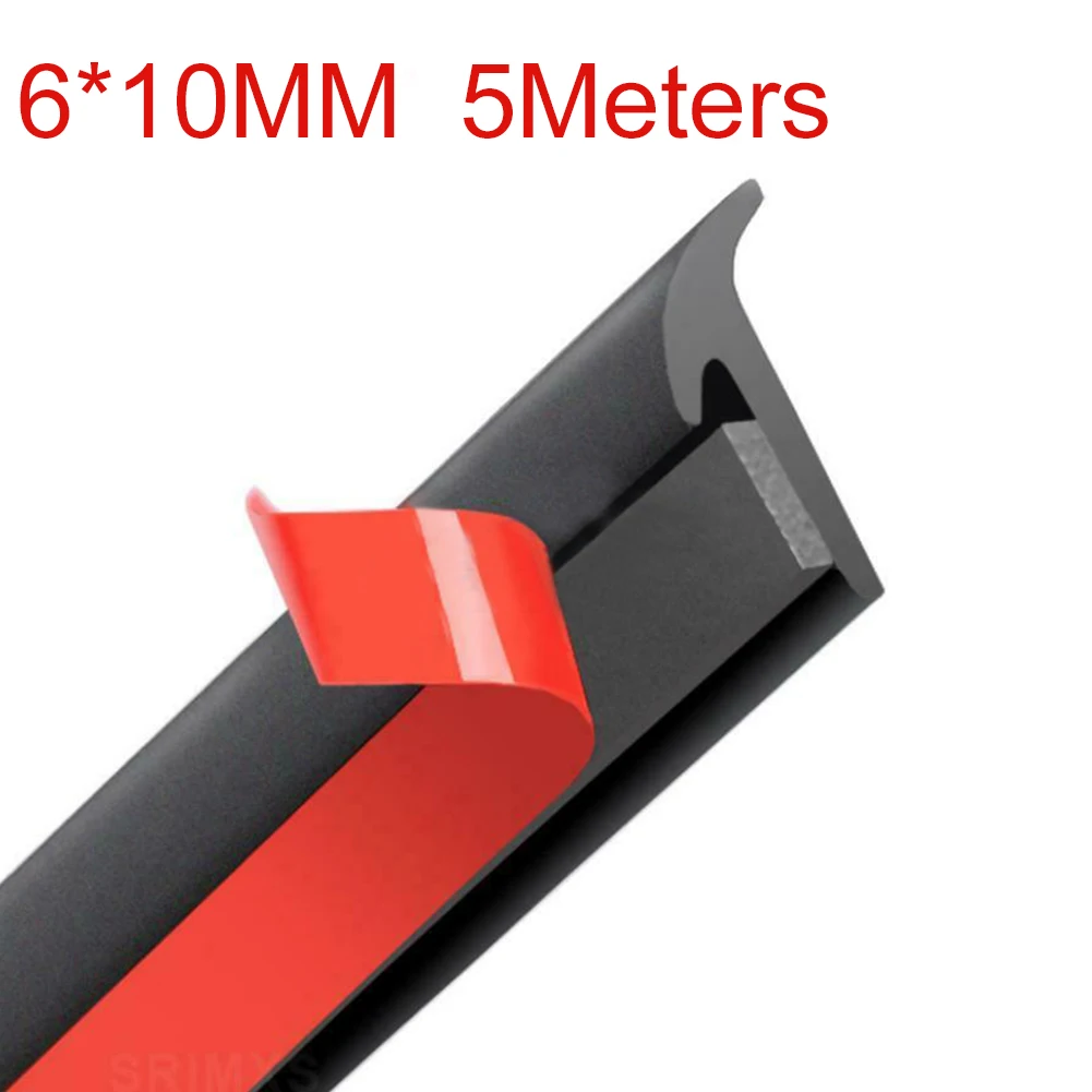 1pc 5M Car Sealing Strip Inclined T-Shaped Weatherproof Edge Trim Rubber Universal EPDM Rubber With Adhesive Double-Sided Tape