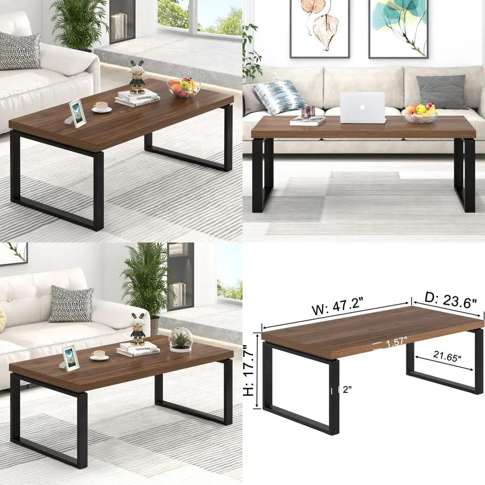 

Industrial Style Rectangular Coffee Table with Wood and Metal, Suitable for Living Room and Home Office