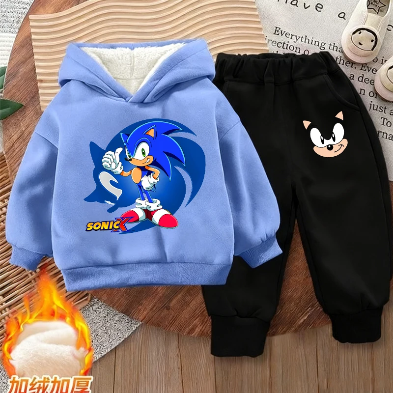 

Soniced Sweatshirt Pants Combination Autumn Winter Outdoor Windproof Warm Suit Fashion Anime Print Two-piece Set Birthday Gift