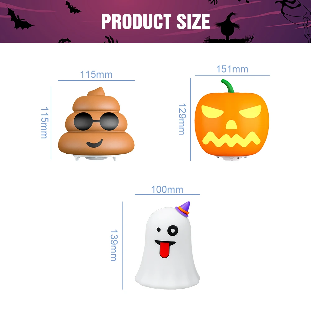 Luz LED de noche de calabaza para decoración de Halloween, lámpara de neón RGB, mesitas de noche, lámpara de mesa para dormitorio, luces nocturnas para niños