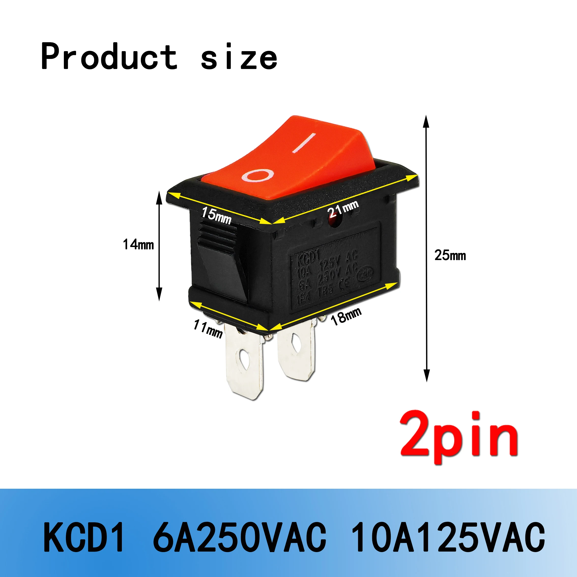 5/20/100Pcs 2Pins KCD1 Electrical Power Boat Shape SPST ON-OFF KCD11 Rocker Switch Toggle Switch