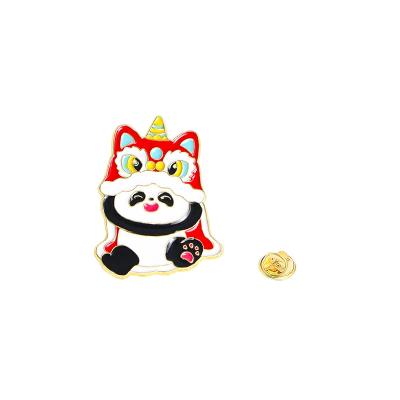 Chinese style national tide panda brooch cute panda opera Tai Chi lion dance juggling costume hat bag metal badge pin