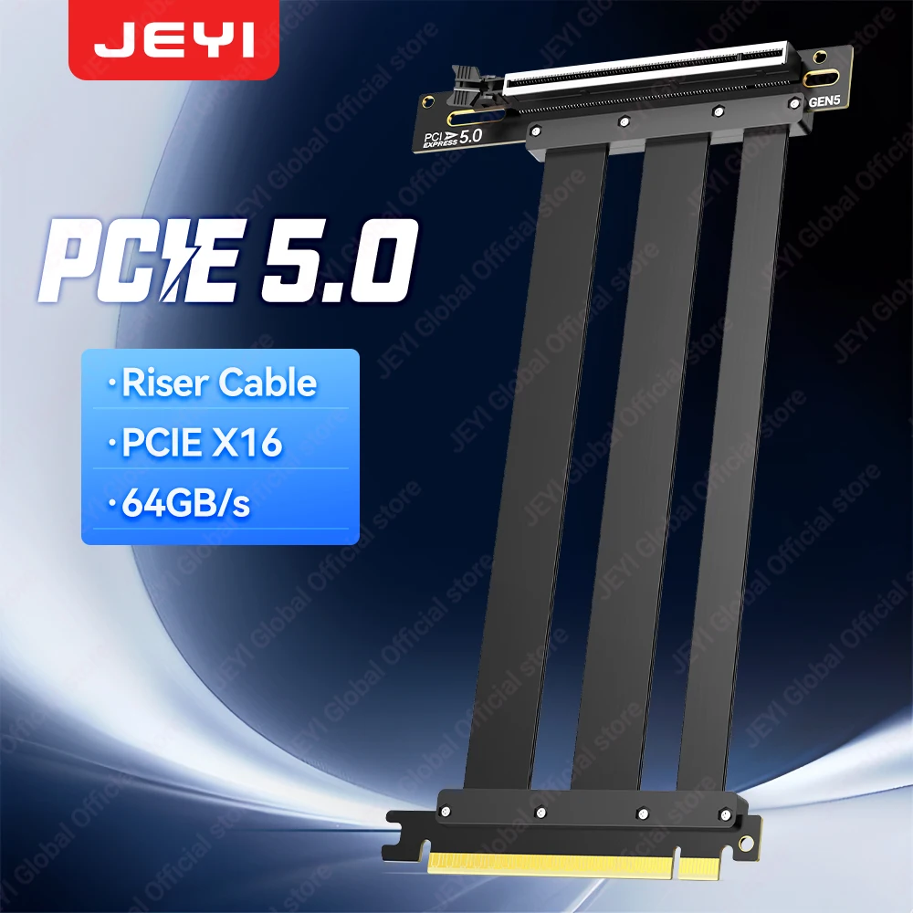 

JEYI PCIe 5.0 Riser Cable, 64GB/s Graphics Card Extension Cable Compatible with RTX5090, RTX4090, RX8900, RX7900, WRX80/WRX90E
