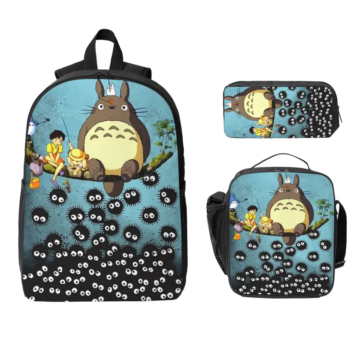 Soot Studio Ghibli Backpack Student Boys Girls BookBag School Bag Laptop Shoulder Bags 3ps Insulated Lunch Bag Pencil Case