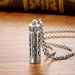 Trendy Buddhist Scripture Box Pendant Necklace Men Jewelry Retro Buddha Text Amulet Necklace Male Blessing Party Accessories