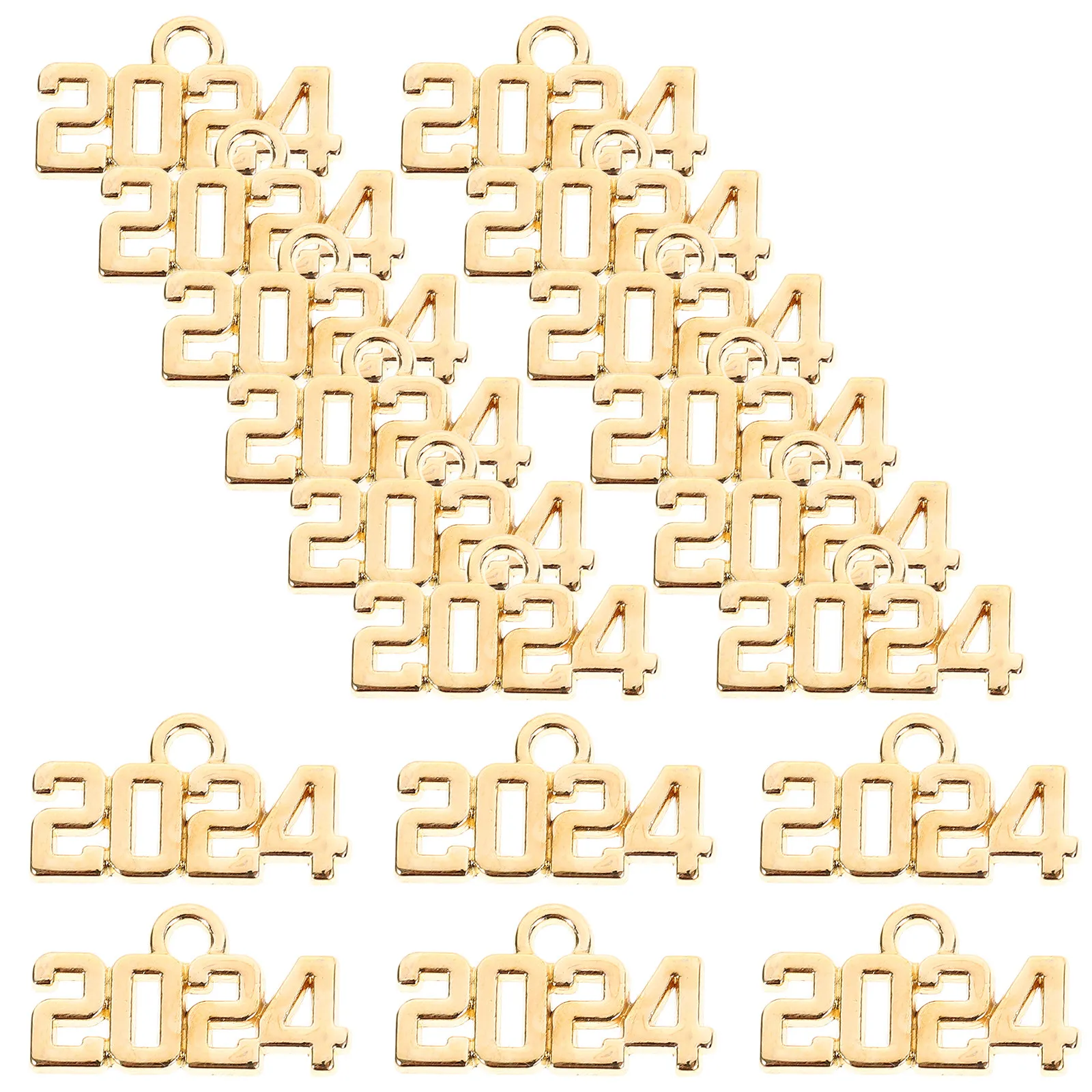 100Pcs 2024 Number Pendant Zinc Alloy Charm DIY Graduation Party Jewelry Making Supplies Bracelet Necklace Keychain Accessories