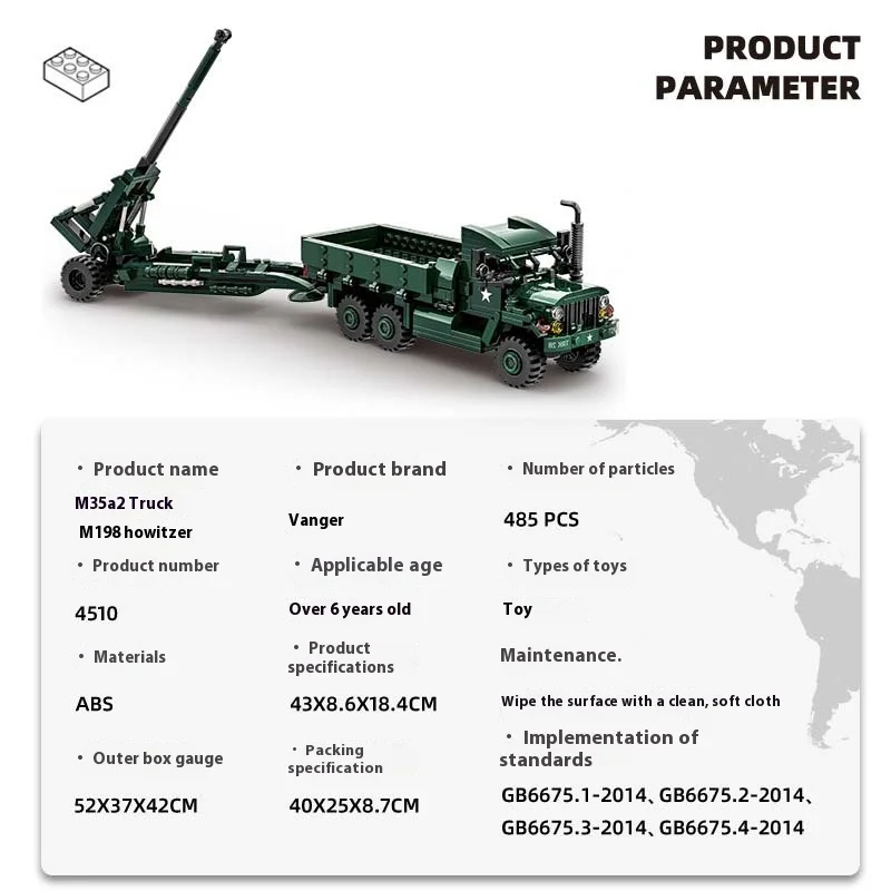 Klocki do budowania małych cząstek chłopcy zabawki dla dzieci w wieku 6-12 lat wojskowa ciężarówka M35a2 + m198 haubica Model wojskowy z II wojny światowej