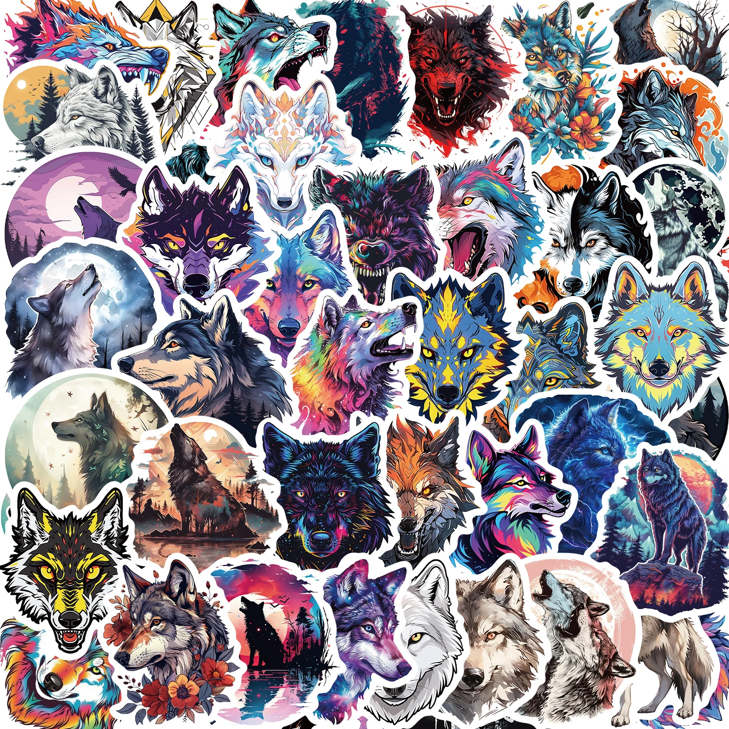 50pcs Wolf Collection Stickers Cartoon DIY Skateboard Phone Case Laptop Waterproof Cool Dark Animal Sticker Decals Toy