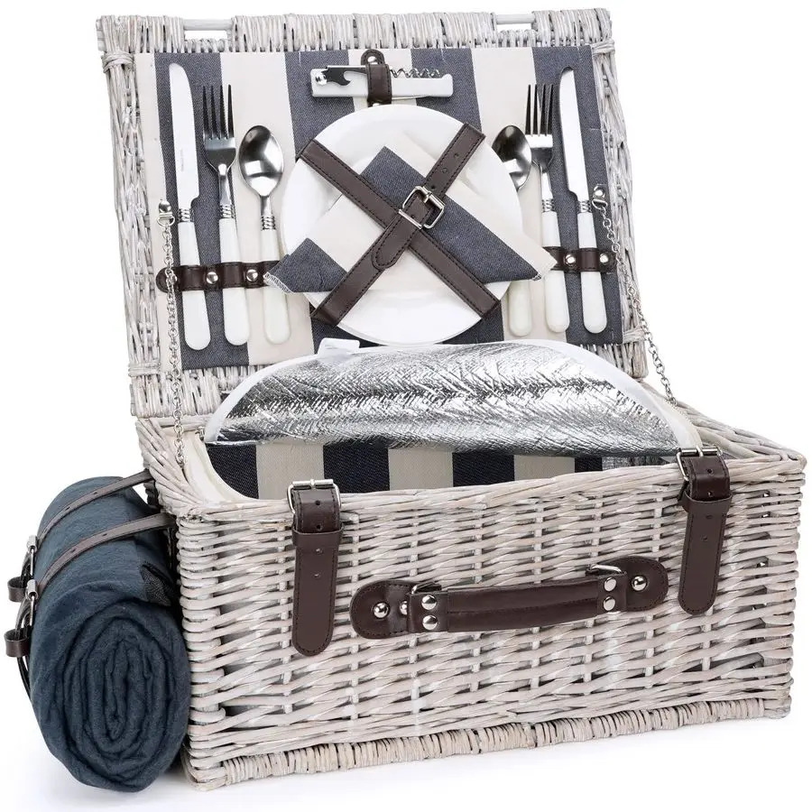 

Basket Sets for 2 Persons with Insulation Cooler,Waterproof Picnic Blanket, Tableware for Family,Party,Outdoor Living,Camping Gi