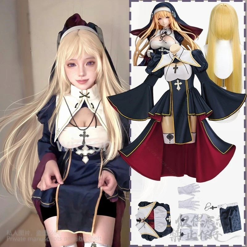 

Anime Sexy Cartoon Japanese Girls Cosplay Jirai Kei Uniform Charlotte Sister Nun Dress Dark Lolita Wigs For Halloween Customized