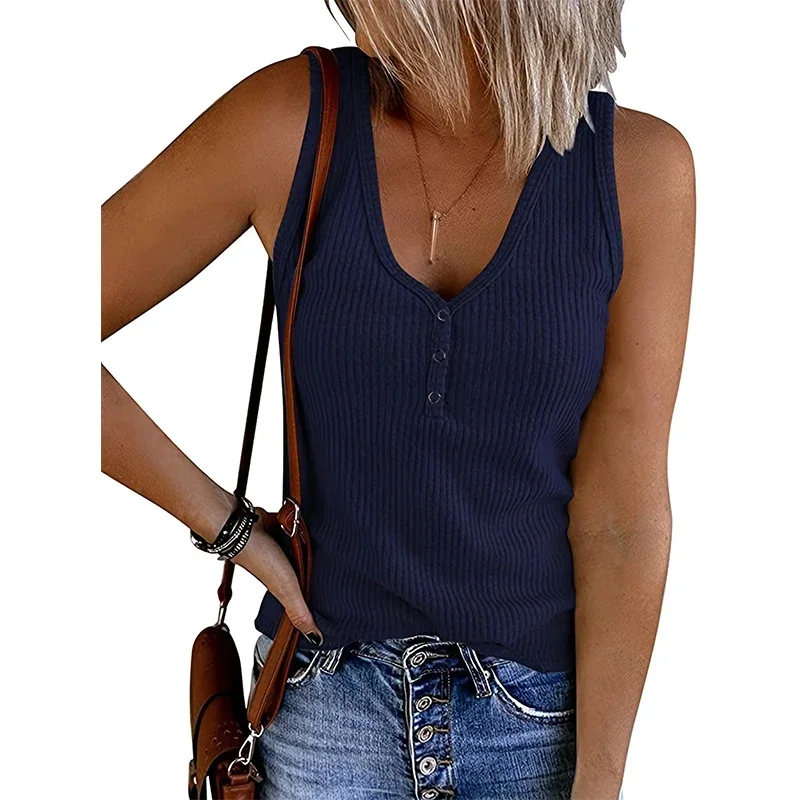 9 Colour Casual Chic Ribbed Tank Top - Everyday Sleeveless V-Neck Slight Stretch Durable Easy Care All-Season Essential