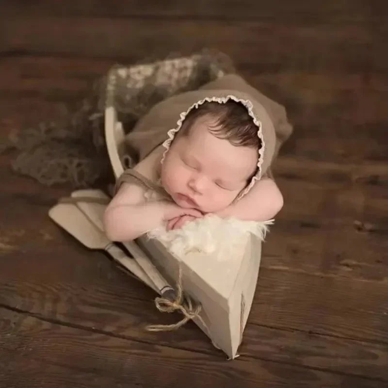 Newborn Photography Accessories Soft Knitted Stretch Swaddling Blanket Wrap and Lace cap Suits baby Shooting Props Supplies