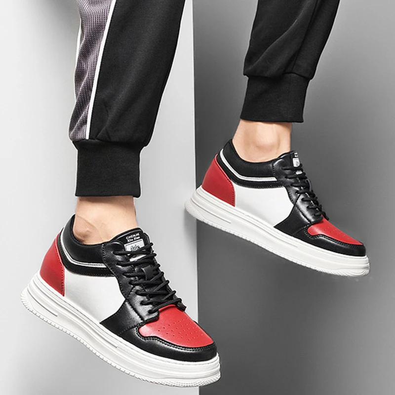 Men Height Increasing Sneakers Insoles Genuine Leather Elevator Shoe Leisure Fashion Comfortable Breathable Sports Running 36-43
