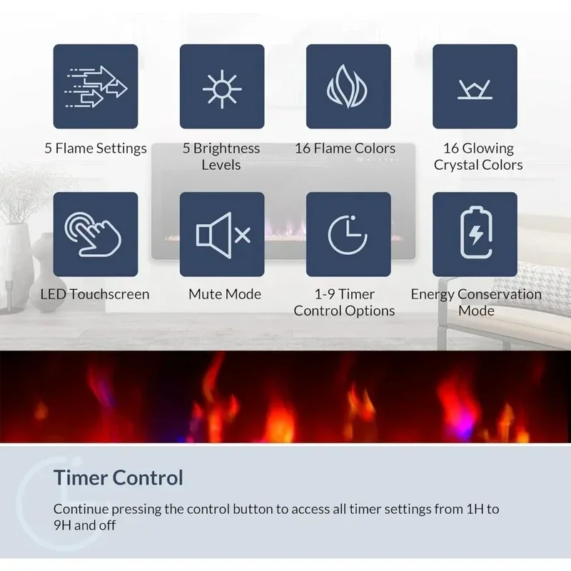 Подставка под телевизор GG8z.70" для телевизоров до 75 дюймов со светодиодной подсветкой и электрическим камином на 36 дюймов, развлекательный центр со шкафом для хранения вещей