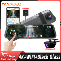 Yangood Dashcam Auto 10 Inch Touch Screen Rear Mirror 4K Car DVR WIFI Recorder Support GPS 1080P RearView Camera Video Black Box