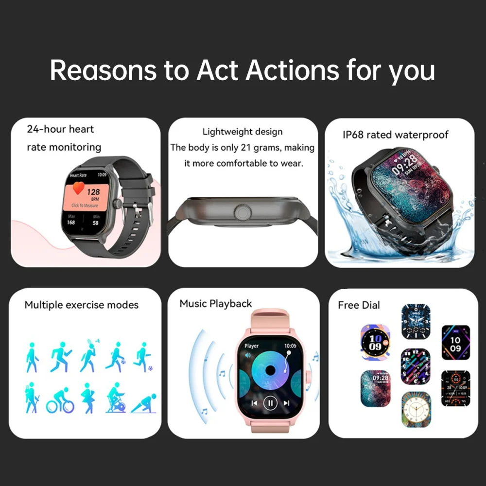 SKMEI Voice Calling Smart Watch 2.01 inch Screen Health Monitor  Bluetooth Smartwatches For Men Women IP68 Waterproof Wristwatch