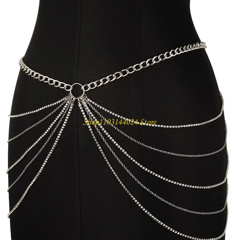 N5KE Steampunk Belly Waist Chain Alloy Jeans Belts Rock Motorcycle Locomotive
