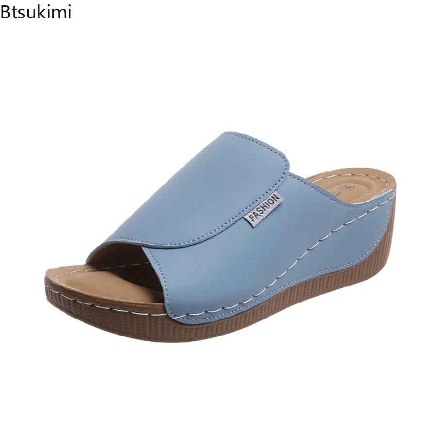 جديد 2025 الصيف حار مبيعات المرأة النعال إسفين كعب الصنادل صنادل شاطئ مريحة بلون عادية المفتوحة تو الوجه يتخبط #3