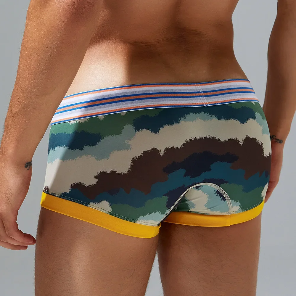 الرجال الملاكم الملابس الداخلية الراحة الشباب منخفضة الخصر U محدب الحقيبة الرياضية سراويل بوكسر شعور رائع نحيل مرونة امتصاص العرق جذع