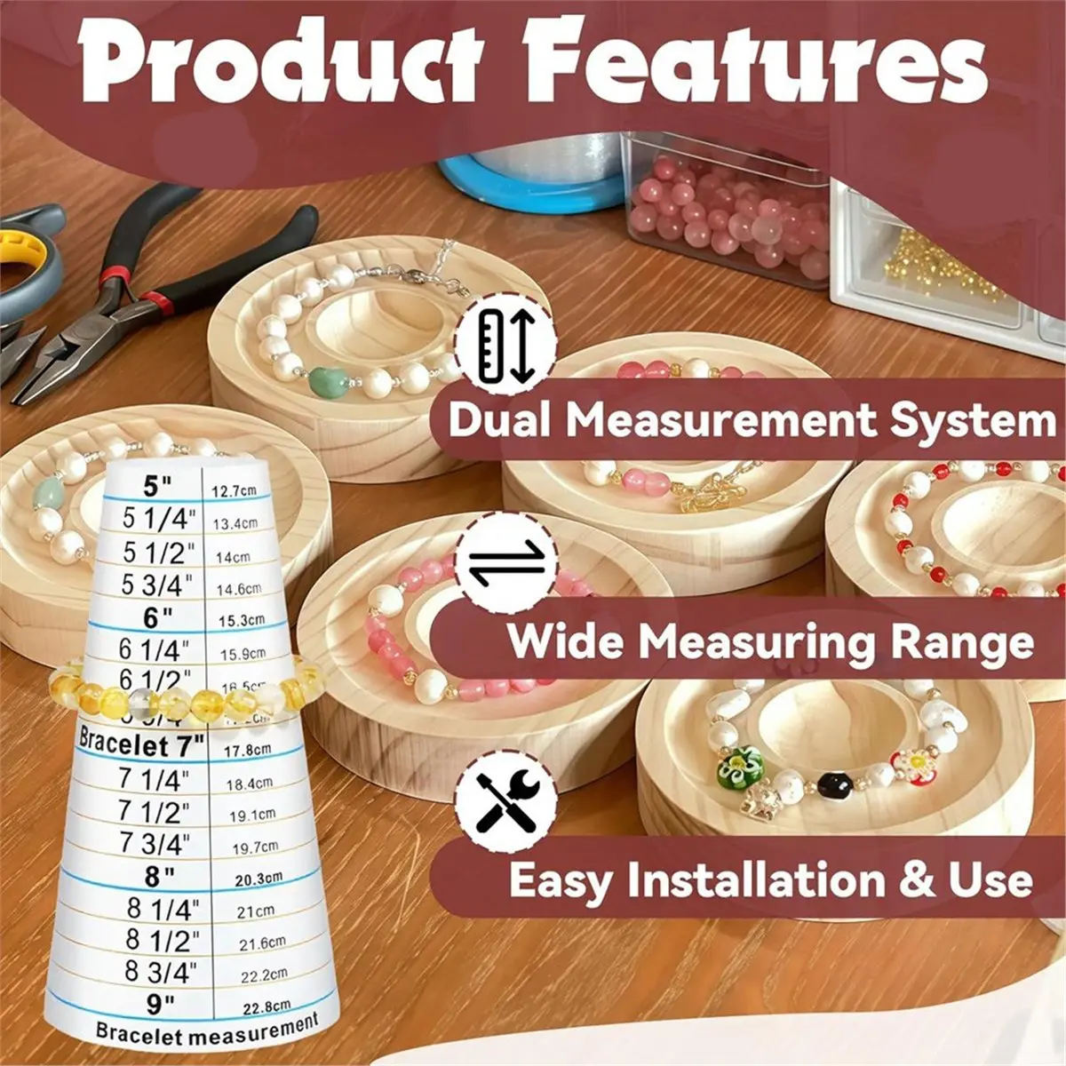 

2026 New Bracelet Sizer Measuring Tool Set 2 PCS Bracelet Mandrel & 2 PCS Plastic Paper Ruler, Jewelry Measuring Kit for Makers