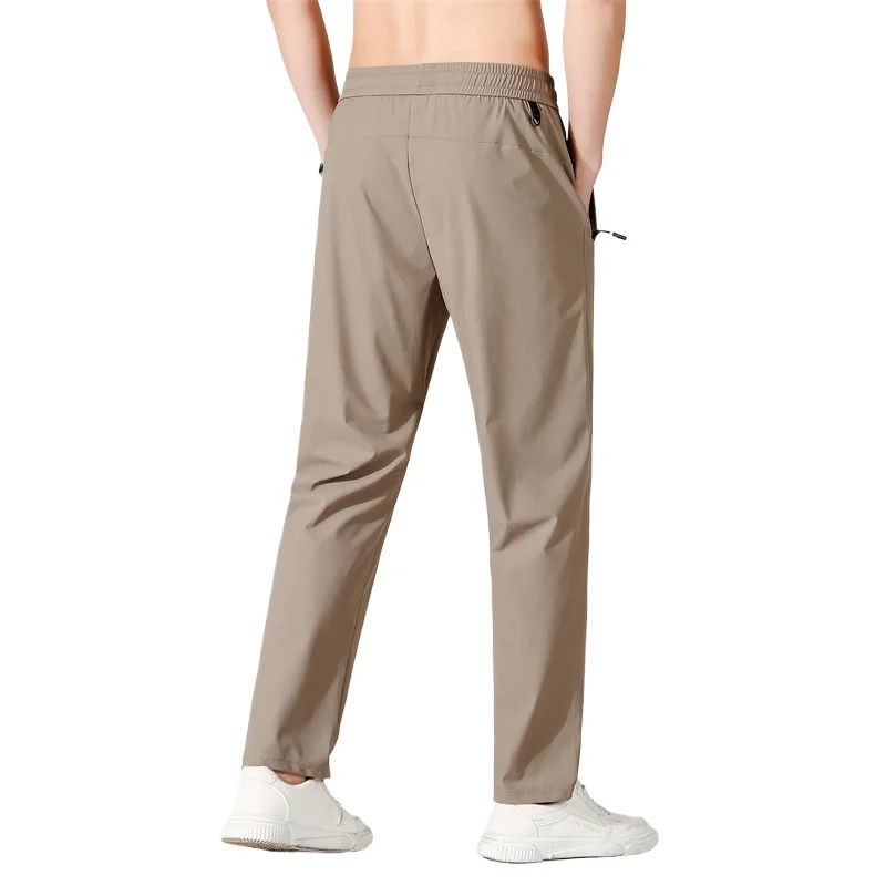 Ice Silk Men's Trousers 2024 Summer Black-and-gray Thin Style Business Casual Pants Outdoor Stretch Breathable Straight Leg Loos