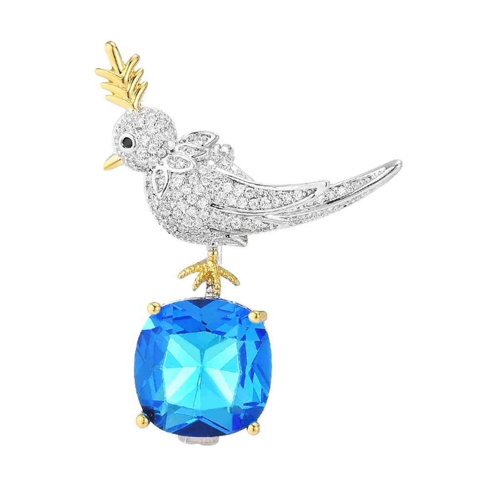 New Blue Crystal Bird Brooch for Women Fashion Coat Jewelry Accessories Personalized Lapel Pins Rhinestone Animal Pin Gifts
