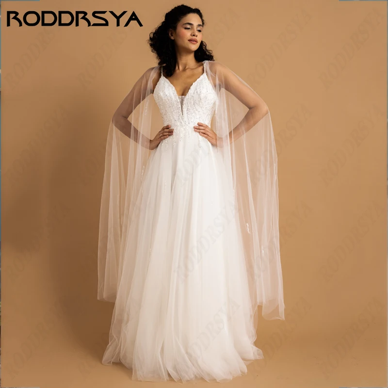 

RODDRSYA Princess Tulle Wedding Dresses For Women Sexy V-Neck Spaghetti Straps Bridal Party Vestido De Noiva Elegant Lace Up