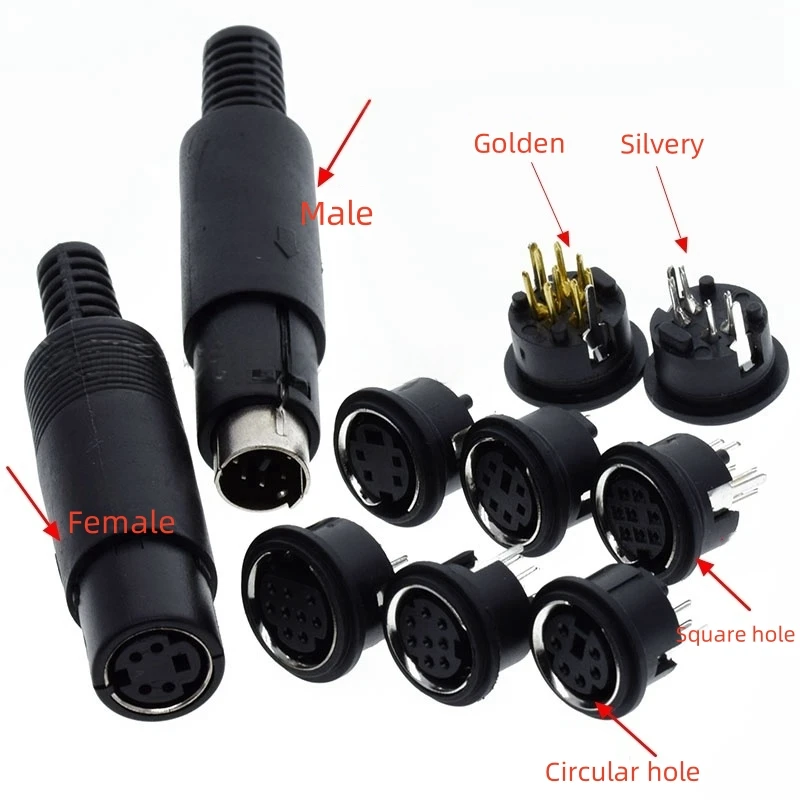 5PCS Mini DIN Male Socket Connector Jack + PS/2 PS2 Female Plug DIY Connector PC Computer Mouse Keyboard PCB 4/5/6/8 pin
