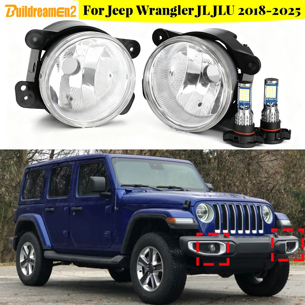 

2 Pieces Car LED Fog Light Assembly For Jeep Wrangler JL JLU Willys Sahara Rubicon 2018-2025 24W Fog Lamp Daylight High Bright
