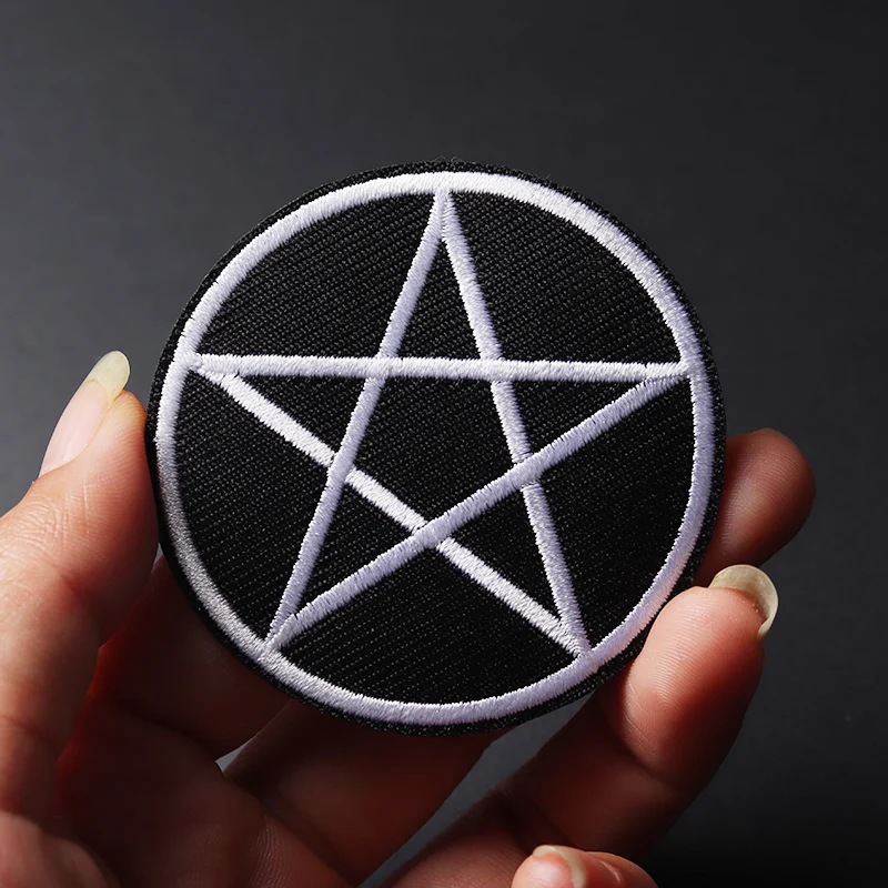 

Black pentagram Size:6.2x6.2cm DIY Embroidery Patches for T-shirt Iron on Stripes Appliques Clothes Stickers Clothing Badges