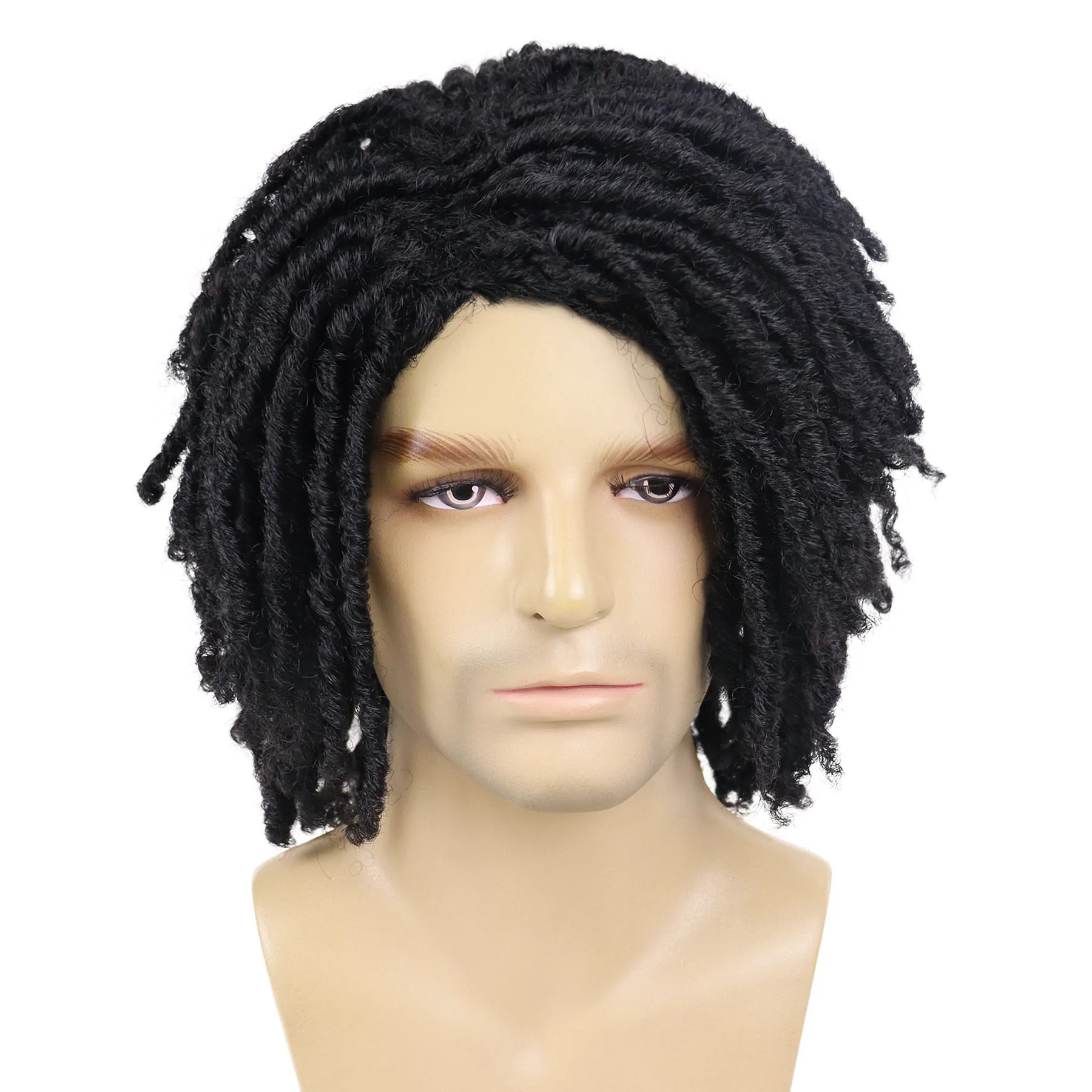 Synthetic Short Dreadlock Wig for Men Rasta Faux Locs Wigs Afro Bob Ombre Brown Twist Fake Hair Wig Natural Braid Wigs 14 Inches image 4