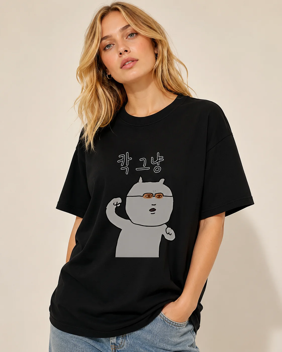T-Shirt mit Katzen- und Hasen-Print, weiches Damen-Rundhals-Shirt mit Goliath-Kragen, Alltagskleidung, Freizeitkleidung, Partnerlook für Paare, unisex – Detail 3