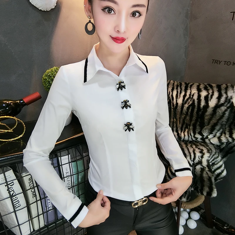 New Spring 2023 Women clothes blusa feminina Slim Turn-collar Korean Lady Tops Office lady White blouse shirt