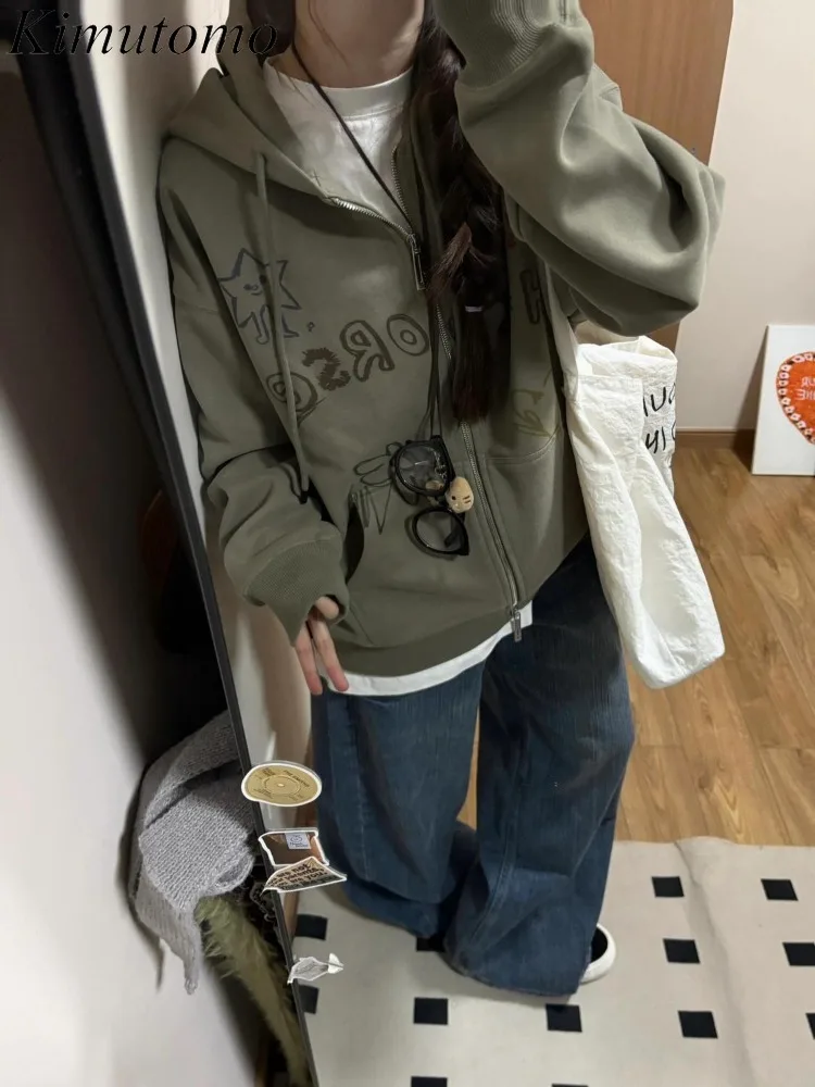 

Kimutomo толстовки женские винтажные с буквенным принтом осень-зима модная свободная верхняя одежда Y2k эстетические толстовки в стиле Харадзюку женские