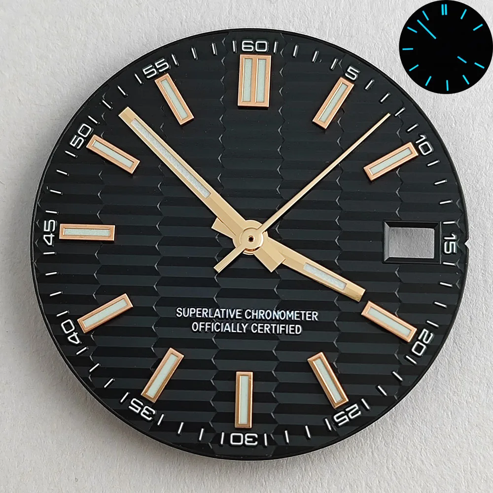 28.5 ملم NH35 قرص NH35 عقارب زرقاء وأخضر مضيئة متوافقة مع حركة NH35 NH35 ملحقات الساعة