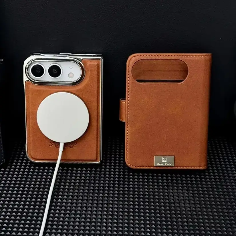 For Iphone Duo Magsafe Phone Case Magnetic Flip Leather Split Type Card Shockproof Back Cover