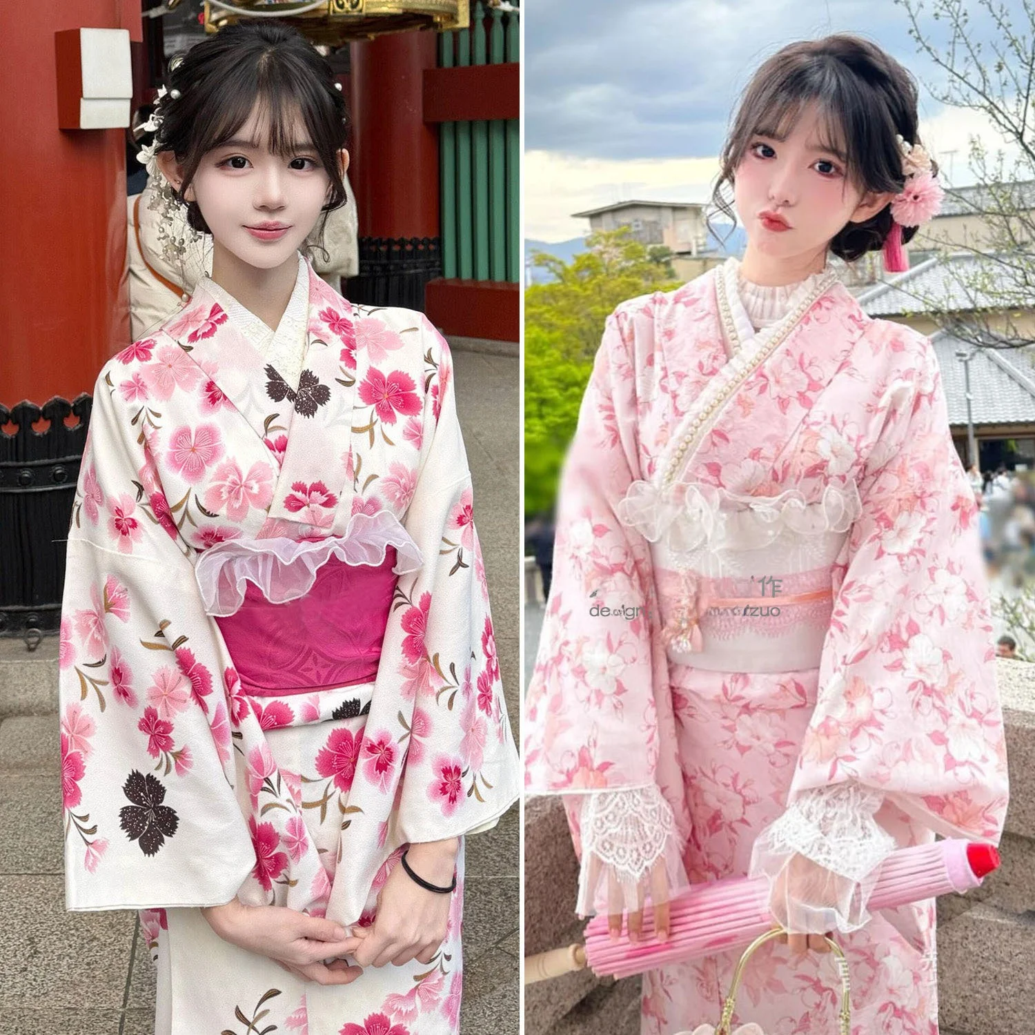 Summer New Cherry Blossom Kimono Robe Photography Costume Youth Daily Wear Floral Print Bathrobe Girl's Traditional Japanese ...