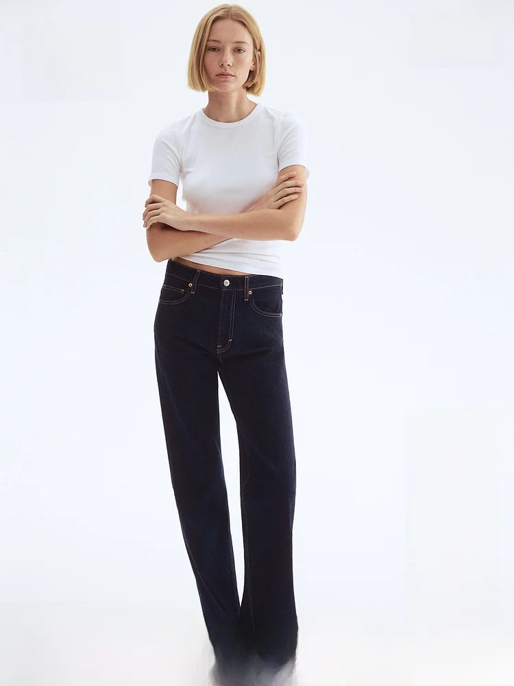 

High Waist Flared Jeans Women's Summer Slim Fit Stretchy Trendy Cotton Polyester Blend Standard Fit Jeans by H&M