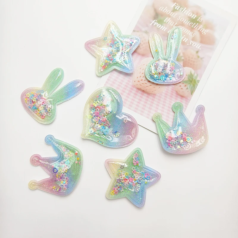 10Pcs/Lot Glitter Multi Style Transparent PVC Filling Sequin Appliques for DIY Hat Patches Headwear Hair Clips Bow Decoration