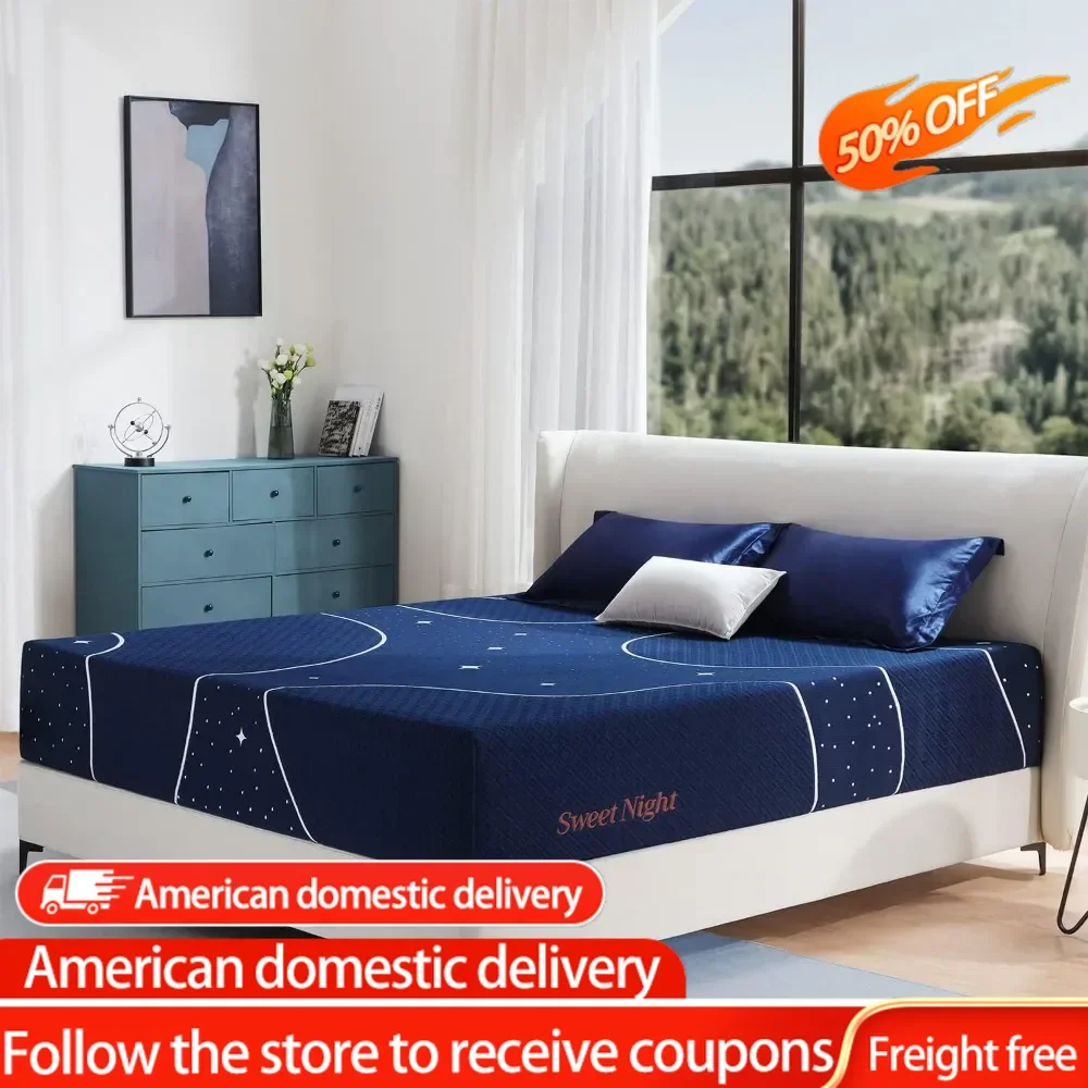 

Queen Mattress Matress Blue Bed Mattresses Gel Memory Foam and Individual Pocket Spring for Motion Isolation Starry Night Double