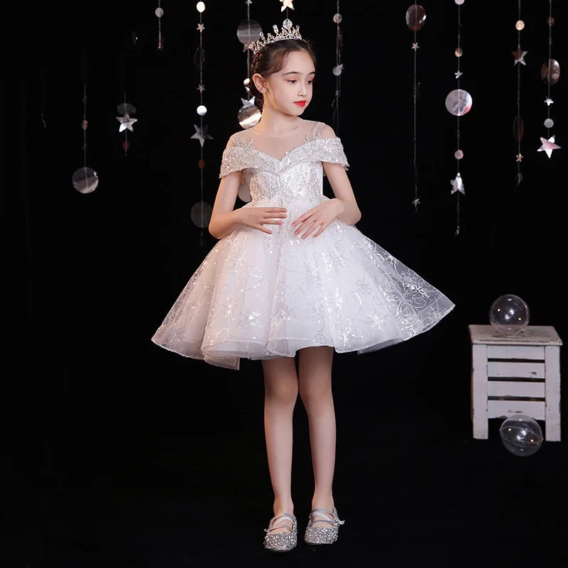 Children's High-End Princess Dress Girl's Formal Dress Puffy Tulle Flower Girl Wedding Dress Little Girl Piano Performance Dress